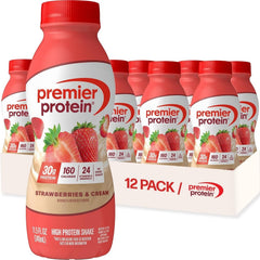 Premier Protein front packaging showing bottle and label, convenient ready-to-drink benefit