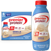 Premier Protein vanilla front bottle showing packaging and ready-to-drink benefit