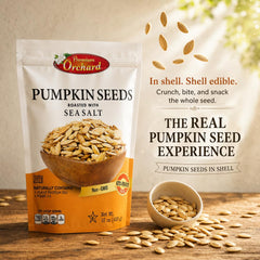 Premium Orchard close-up of pumpkin seed shells highlighting crunchy texture