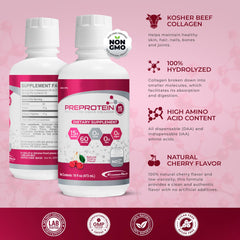 PreProtein closeup label and supplement facts, clarifies protein and collagen content benefit
