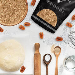 Presto Sales close-up of fine-ground pecan texture for smooth batter blending