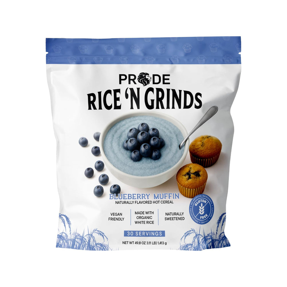 Pride Foods front packaging showing blueberry muffin flavor and 30 servings benefit
