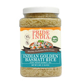 Pride Of India front jar view showing golden sella basmati and label benefit