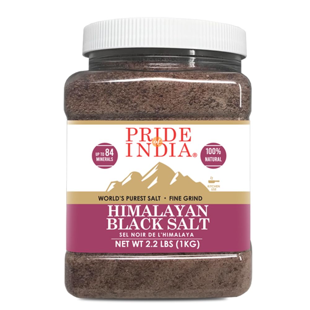 Pride Of India front package showing 2.2 lb Kala Namak and label benefits
