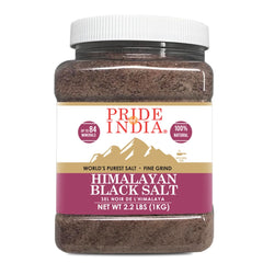 Pride Of India front package showing 2.2 lb Kala Namak and label benefits