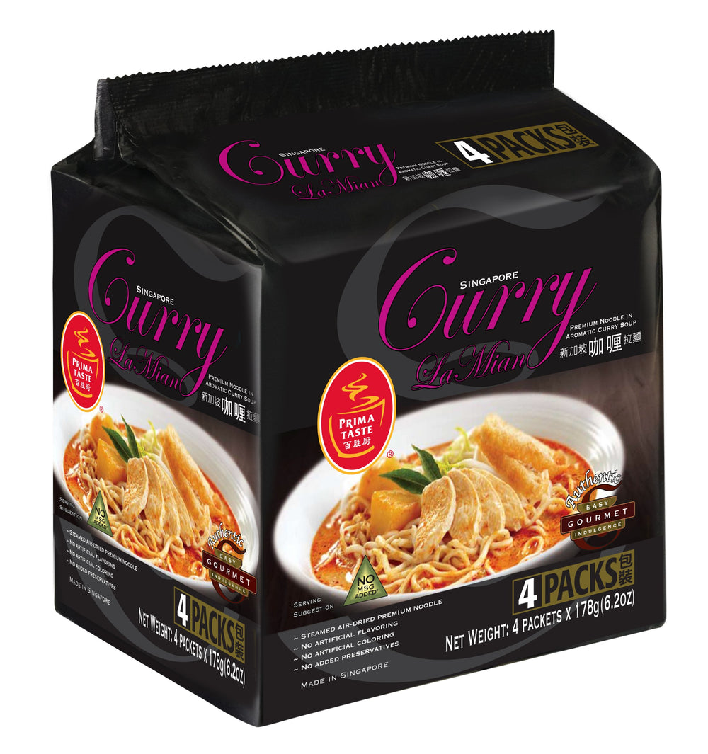 Prima Taste front pack showing four curry lamian packets for authentic hawker flavor