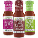 Primal Kitchen three-pack front packaging showing all flavors and organic badges for pantry-ready convenience
