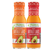 Primal Kitchen front-packaging bottles showing both Original and Hot sauces for versatile use
