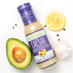 Primal Kitchen Ranch bottle closeup label highlighting avocado oil and clean ingredients