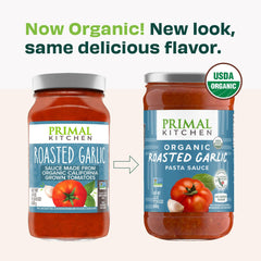 Primal Kitchen sauce poured over pasta showing coverage and quick meal benefit