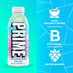 PRIME HYDRATION ingredient label close-up displaying electrolytes and coconut water