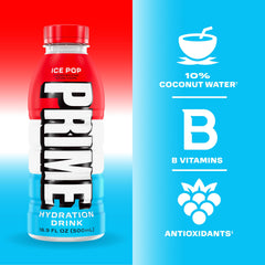 PRIME Hydration ICE POP poured into glass showing color and clarity