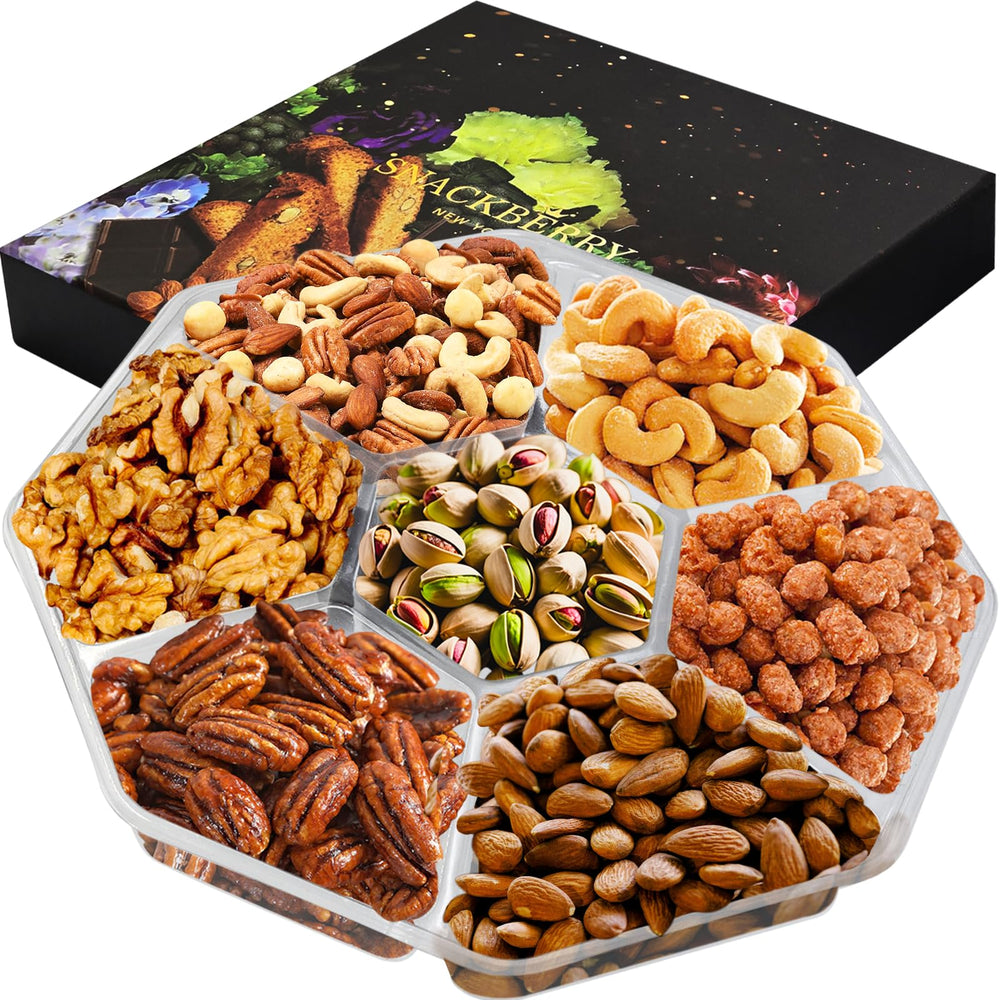 Prime Platters black gift box front view showing seven assortments and elegant presentation benefit