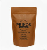Primos Coffee Co. front packaging showing two-bag pack and dark roast label for consistent brewing