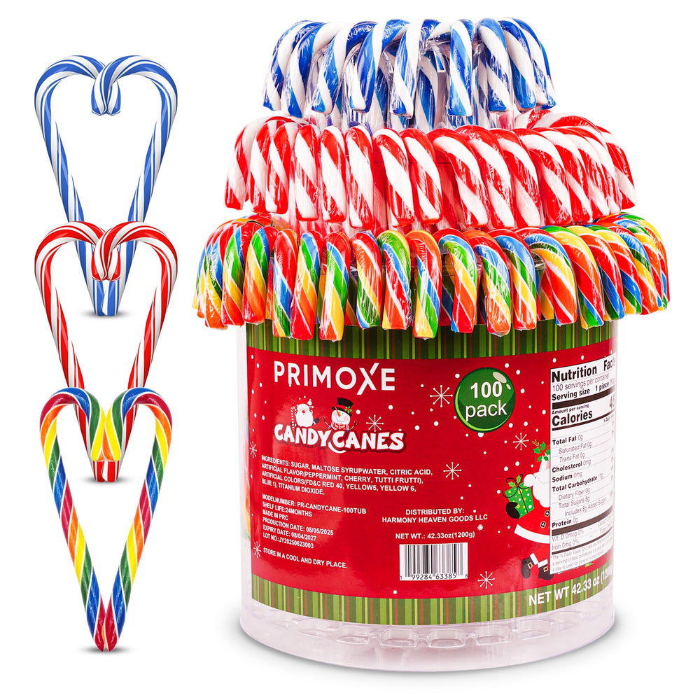 PRIMOXE front packaging showing 100-count holiday candy canes for large gatherings