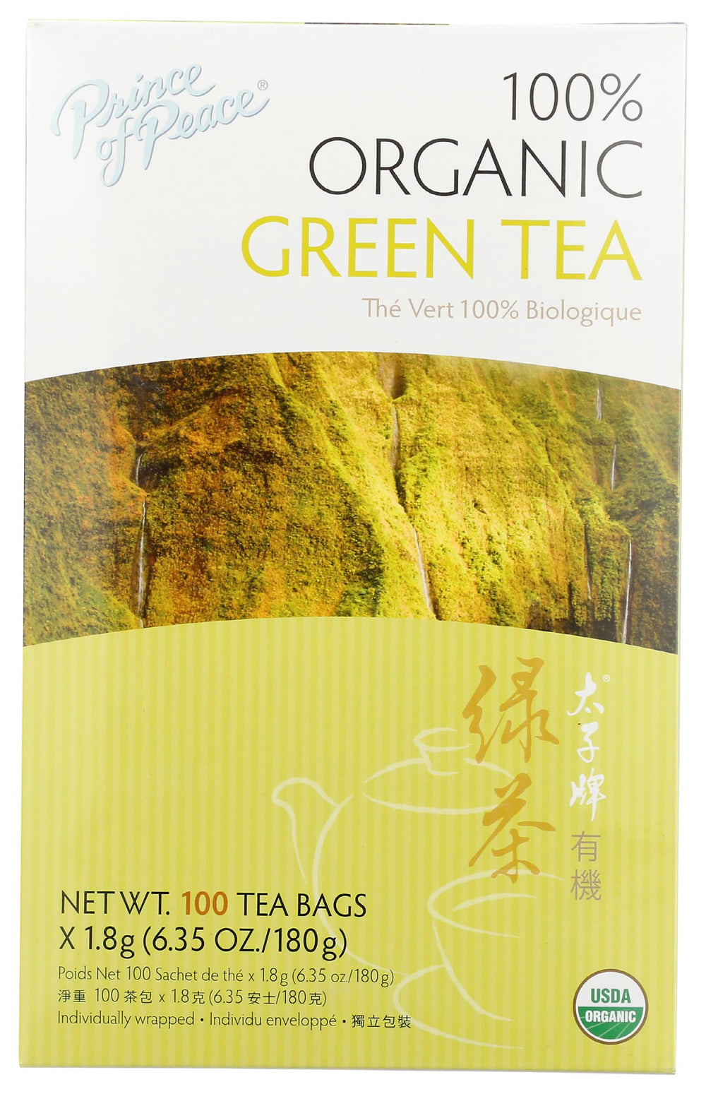 Prince Of Peace front packaging showing organic tea benefits and two-box set