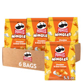 Pringles Mingles front of bag showing cheddar and sour cream branding and benefits