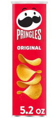 Pringles can front showing Original crisps and convenient resealable lid