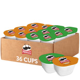 Pringles front view of variety pack showing cups and branding for quick grab-and-go snacks