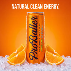 ProBaller open can being poured to show clear orange beverage and smooth texture