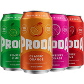 Proda front packaging showing cans and brand, highlighting convenient protein boost