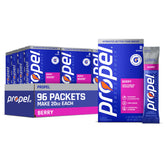 Propel front packaging showing 96 berry powder sticks and zero-sugar benefit