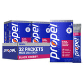 Propel black cherry front packaging showing product and servings benefit hydration