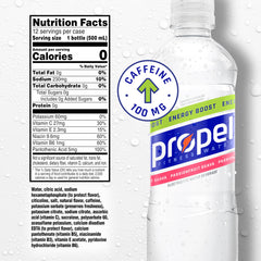 Propel close-up label showing ingredients and benefits for informed choices