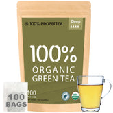 100% Propertea front packaging showing 100-count box and organic branding, clear quality benefit