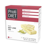 ProtiDIET front packaging showing seven key lime wafer bars and clear branding benefit: portable snack