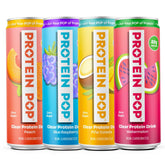 Protein Pop front packaging showing four cans and refreshing benefits
