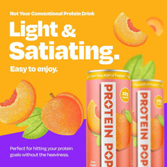 PROTEIN POP can beside a phone for scale demonstrating portable convenience benefit