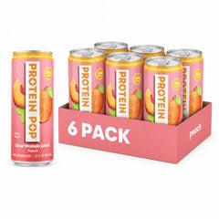 Protein Pop front can showing peach label and refreshing appeal