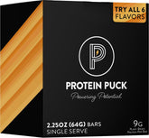 Protein Puck front packaging showing trial variety pack and clear benefits