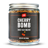 PS Seasoning front jar view showing bold cherry label and easy-grip lid, highlights convenience