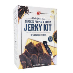 PS Seasoning front packaging showing cracked pepper and garlic for easy jerky making benefit