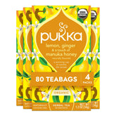 Pukka front packaging showing lemon ginger manuka honey and organic benefits