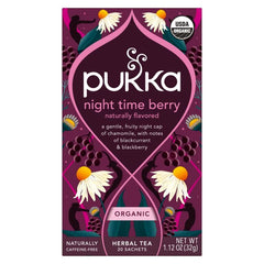 Pukka brewed cup releasing calming berry and floral aroma