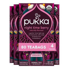 Pukka front packaging showing organic night time berry and benefits