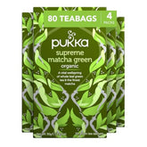 Pukka front packaging showing organic matcha blend and certifications benefits