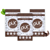 PUR Gum front packaging showing chocolate mint and resealable bag benefit