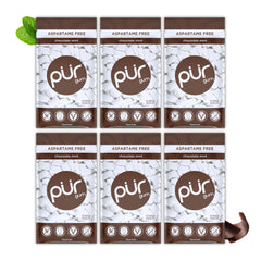 PUR Gum front packaging showing chocolate mint resealable bag and brand