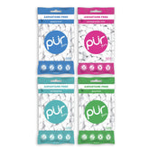 PUR Gum front packaging showing four resealable bags and variety benefits