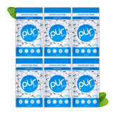 PUR Gum front packaging showing 6 resealable peppermint bags and benefits