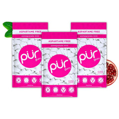 PUR Gum front packaging showing resealable 55-piece bag and branding freshness