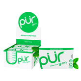 PUR Gum spearmint front packaging showing box and blister strips for easy storage