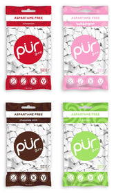 PUR Gum variety pack front view showing four resealable flavor bags and brand for easy selection