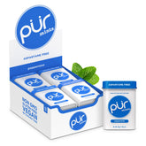 PUR front packaging showing peppermint tins and count, emphasizes freshness