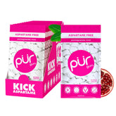 PUR Gum front packaging showing pomegranate mint flavor and resealable bag benefit
