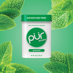 PUR brand close-up of mint texture showing smooth surface and spearmint look